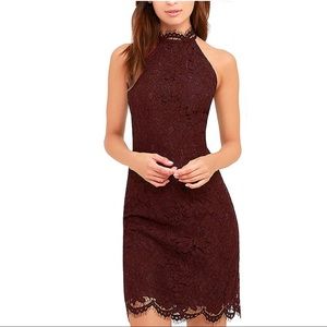 Lace Dress, Elegant High Neck Wine Red Cocktail Dresses for Wedding Party | 4